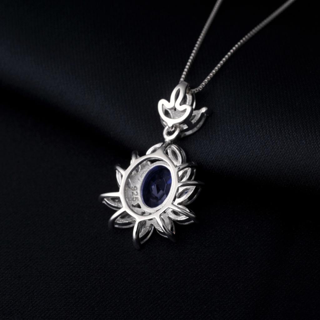 Potiy Created Sapphire Pendant Aesthetic Necklace No Chain Sterling Silver for Women Daily Wedding Party Jewelry Luxury