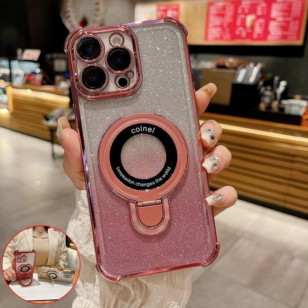 Luxury Magnetic Glitter Phone Case For Xiaomi 14T 13T 12T Pro 14 15 Ultra 11 Lite 5G NE 15 12S 12X Bracket Protective Cover
