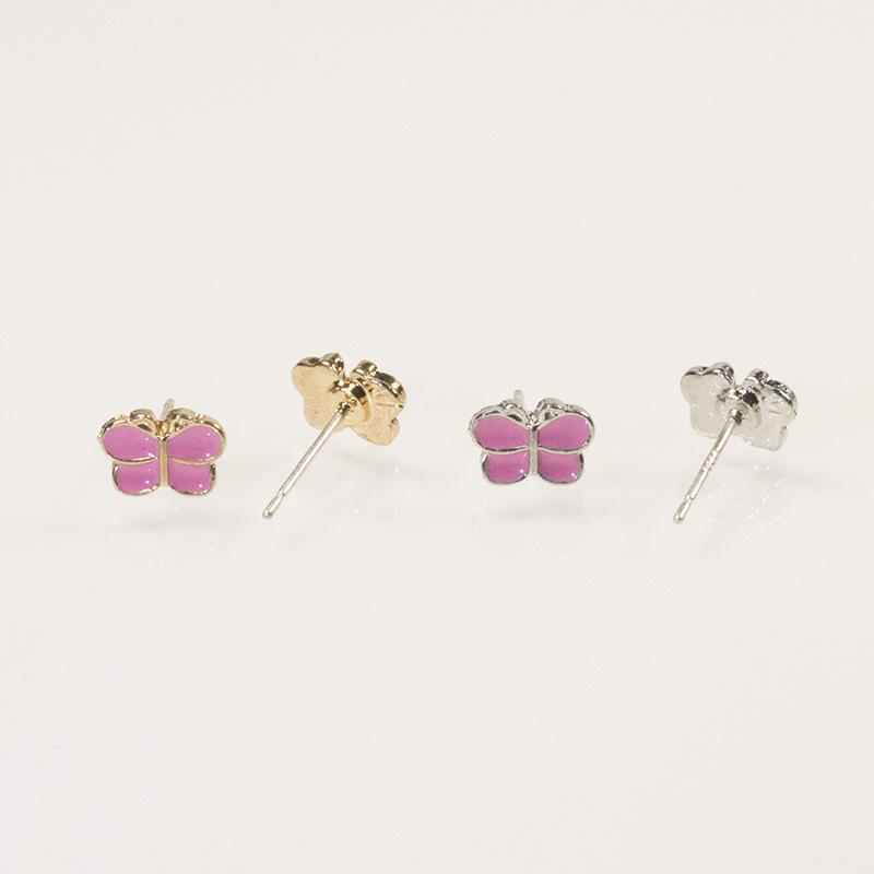 S925 Silver Needle Small Fresh Fun Cartoon Temperament Women's Small Stud Earrings Painting Oil Simple Bow Girl Earrings