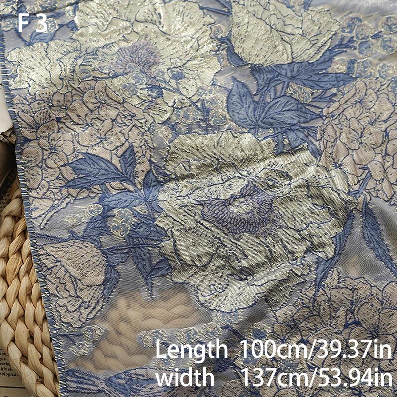 Elegant Bronsguldtråd Blommönster Jacquardtyg 3D Präglad Diy Sy Hanfu Cheongsam Klänning Väska Tyg Hemtextilier