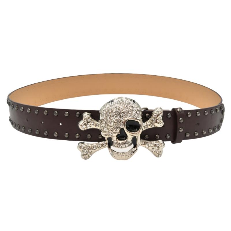 Punk Totenkopf Strass Nietenbesetzter Gürtel Für Männer Frauen Gothic Modeaccessoire mit Verstellbaren Schnallen