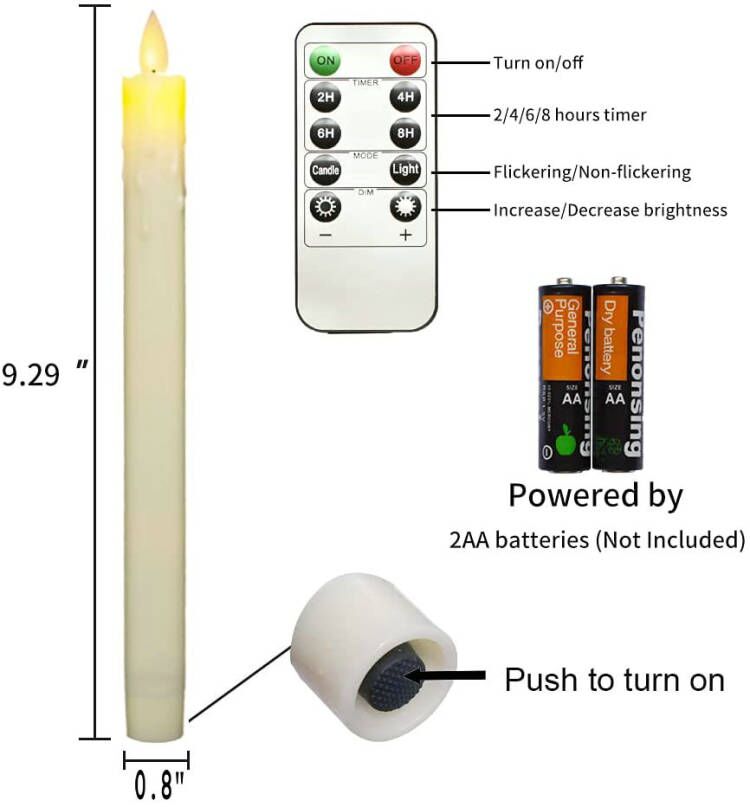 Led Taper Candle w/Remote&timer Moving Wick Flickering Window Tea Light Battery Operate Christmas Dinner Table Decoration-H23CM
