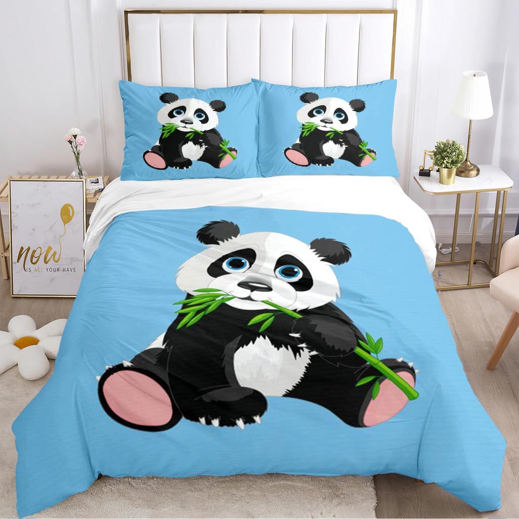 Urocza Poszewka na Kołdrę Panda Kreskówkowa Kawaii Zestawy Pościeli Miękka Poszewka na Kołdrę i Poszewki na Poduszki dla Nastolatków PojedynczaPodwójnaQueenKing