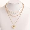 European and American Style Multi-layer Imitation White Fritillary Love Pendant Necklace Female Exaggerated Big Peach Heart Necklace