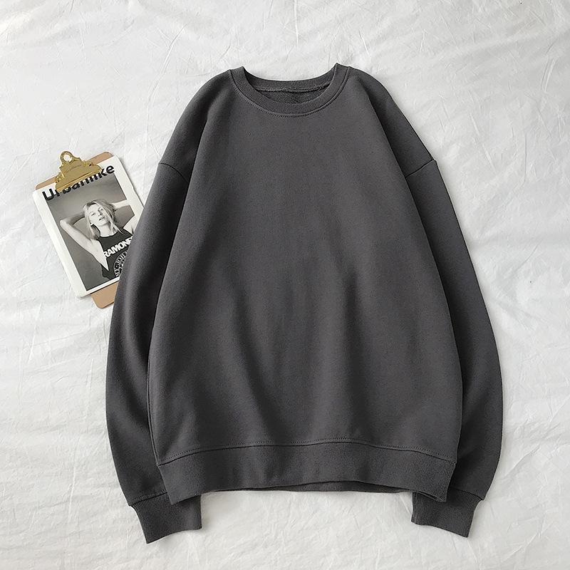 Unisex Crewneck Sweatshirt - Loose Fit for Spring and Autumn, Solid Color, Long Sleeve, Trendy and Versatile.