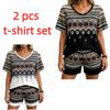 European Streets Summer Fashion Bohemian Ethnic Style Printed V-Neck Short Sleeved T-Shirt And Shorts Set Women's and Men's T-shirt Shorts Set