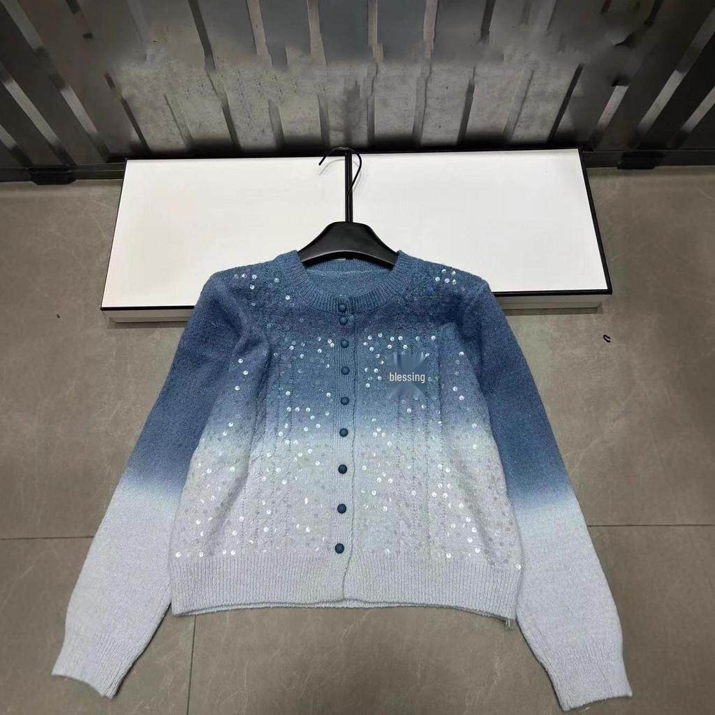 2025 Autumn/Winter Floral Sequin Round-Neck Single-Breasted Knit Cardigan - Age-Defying Loose Versatile Outerwear