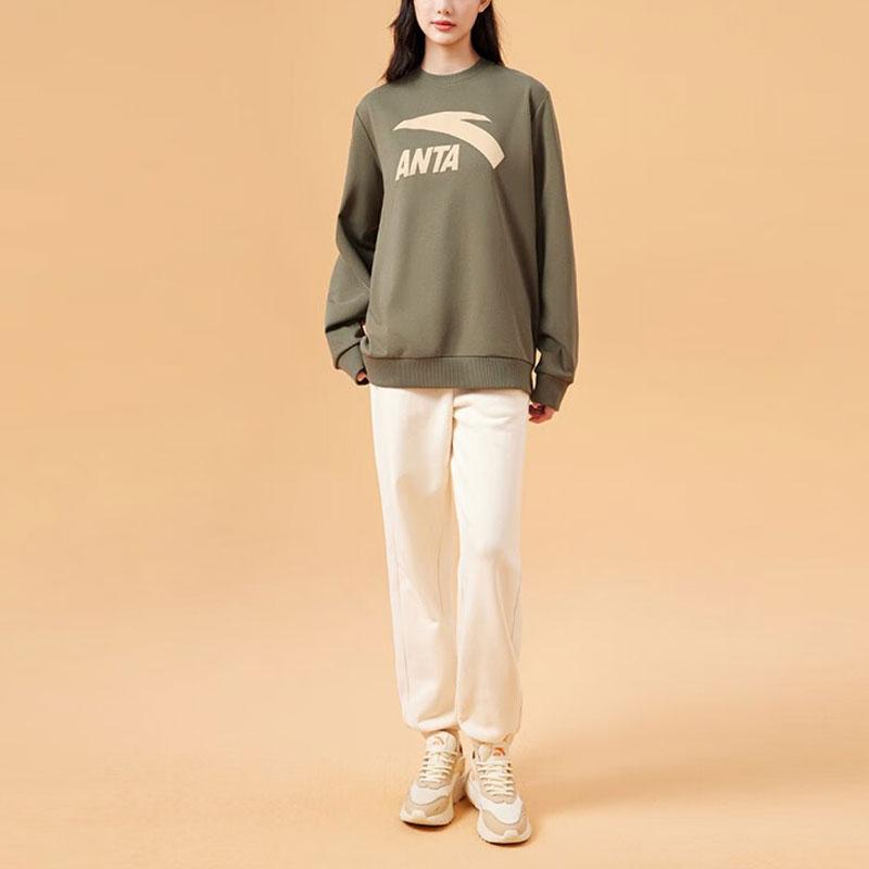 Anta Lifestyle Series Letter Logo Trykket Casual Pullover Genser Unisex genser Druegrønn 972338723-5