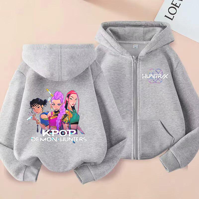 Kpop Dämonenjäger Reißverschluss Kapuzenpullover Kinder Rumi Zoey Cartoon Mode Reißverschluss Sweatshirt Junge Mädchen Lässige Oberteile Kinderkleidung Geschenk