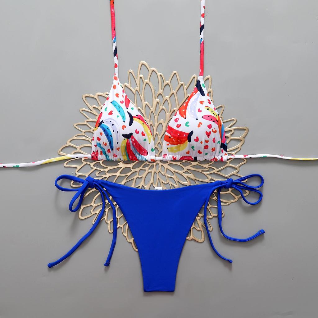 Colorful Graffiti Print Color Block Two-Piece Bikini - Sexy European & American Beachwear