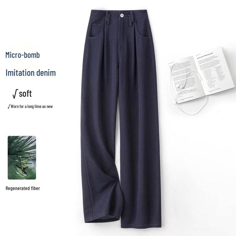 

IHIMI Women s Denim-Look High-Waist Straight-Leg Casual Pants M