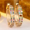 Trendy Hollow Square Rainbow Zircon Round Stone Hoop Earrings For Women Vintage Gold Color Small Ear Buckle Wedding Jewelry Gift