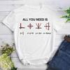 Women's round Collar Short Sleeve T-shirt INS Fashion Mathematical Formula Print Casual Summer Top Polyester Fabric