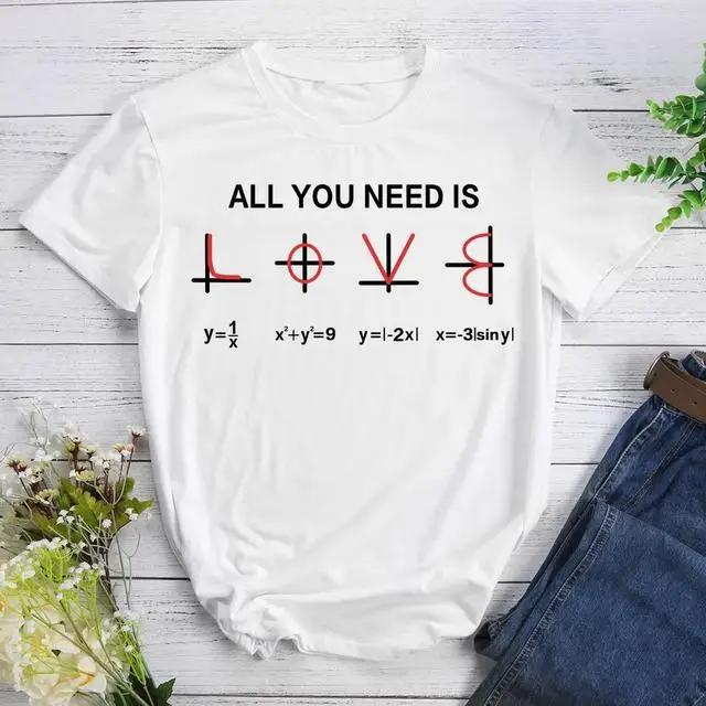 Women's round Collar Short Sleeve T-shirt INS Fashion Mathematical Formula Print Casual Summer Top Polyester Fabric