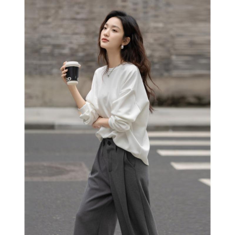 Light-aged Girls' Spring Design Sense Sewn Bow Round Neck Top Loose Women's Sweatshirt