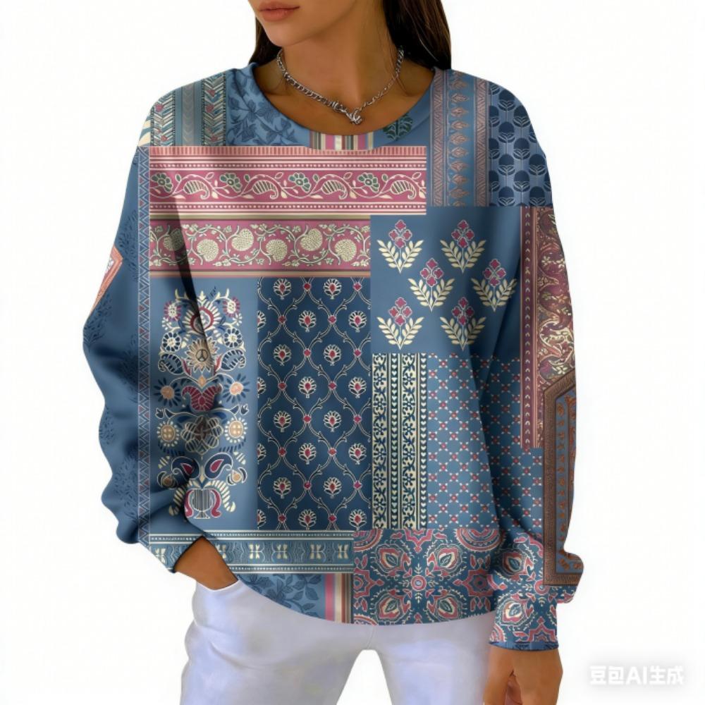 Spring Fashion Women's T-shirt Casual Vintage Print Pullover Women Long Sleeve Clothing Outdoor Casual Tees Top