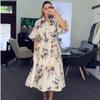 2024 Summer Women's Fashion Print Bubble Sleeve Tie Waist Long Dress
