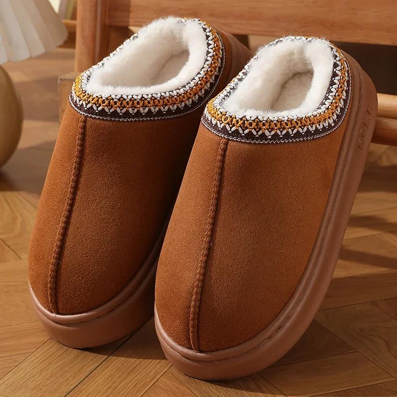 Fashion 2024 Winter Unisex Platform Fluffy Slippers Women Plush Warm Home Cotton Shoes Woman Comfort Soft Sole Non Slip House Slippers