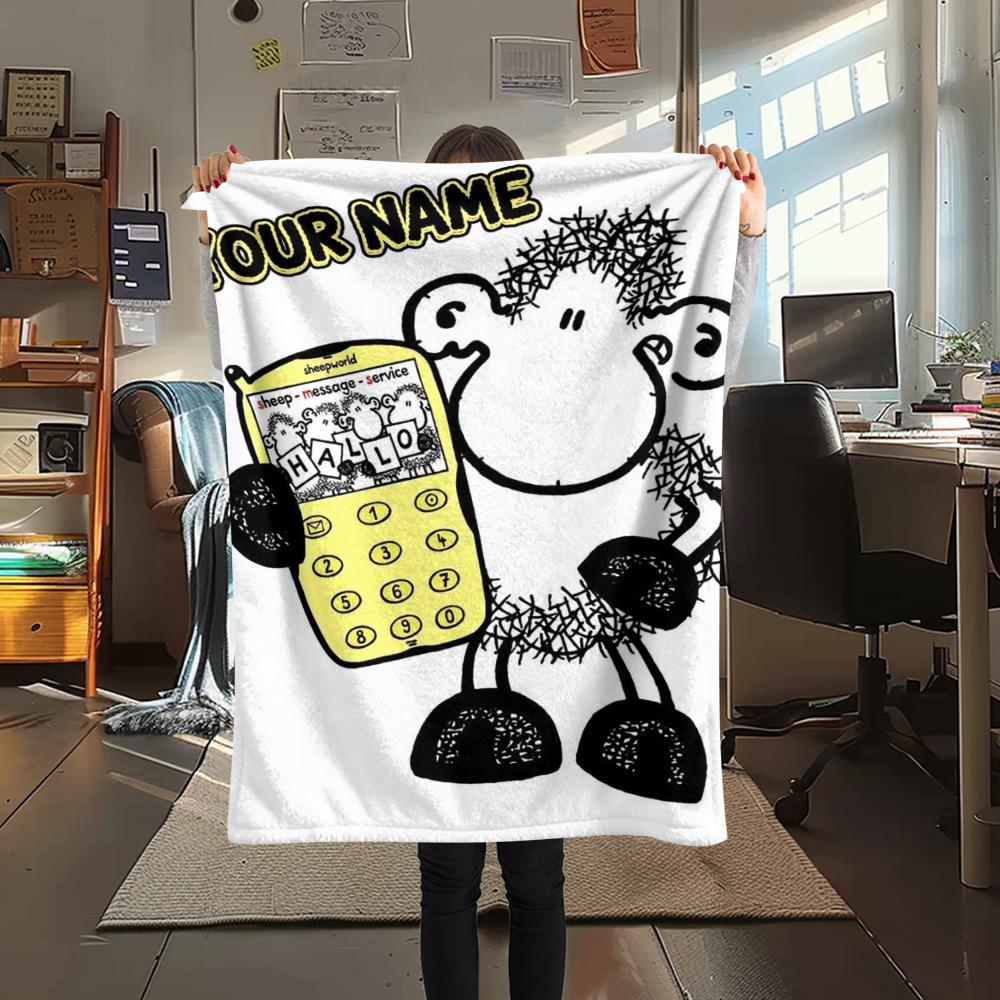 1PC Custom Name sheepworld Patterned Flannel Blanket Suitable For All Seasons for Home Decor Warmth and Comfort Gifts Holiday Present