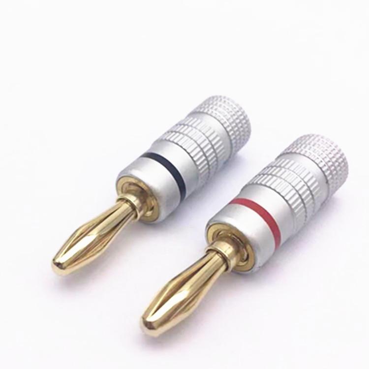 Gold-Plated 4mm Solderless Banana Plug for Audio Speaker Cable - Red/Black Aluminum Shell