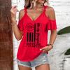 T-shirt Femme Décolleté Bardot Bretelles à Nouer Manches Courtes Décontracté avec Graphique Impression Drapeau 1776 Jour de l'Indépendance Haut 250 Ans 2026
