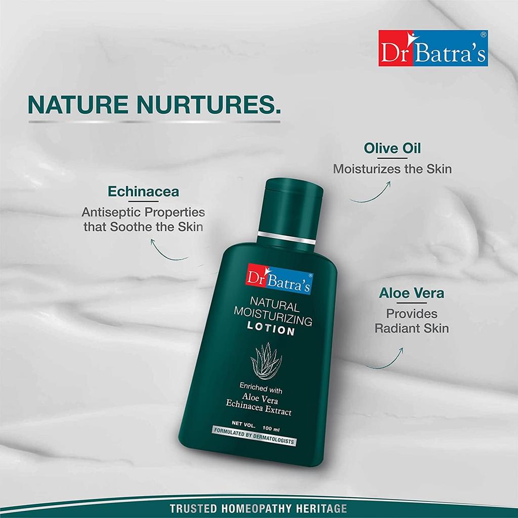 Dr Batra's Natural Moisturizing Lotion With Echinacea And Aloe Vera For Soft Hydrated Skin Non Greasy Daily Care 100 Ml