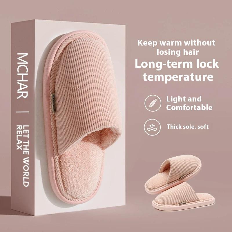 Women Fleece Lined Slippers Warm Indoor House Shoes Non Slip EVA Sole Couple Home Comfortable Winter Cotton Shoes