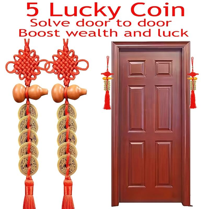 2pcs Chinese Feng Shui Coin Charm, Five Emperor Coins Gourd Decor for Door, Wealth Attracting Hanging Ornament