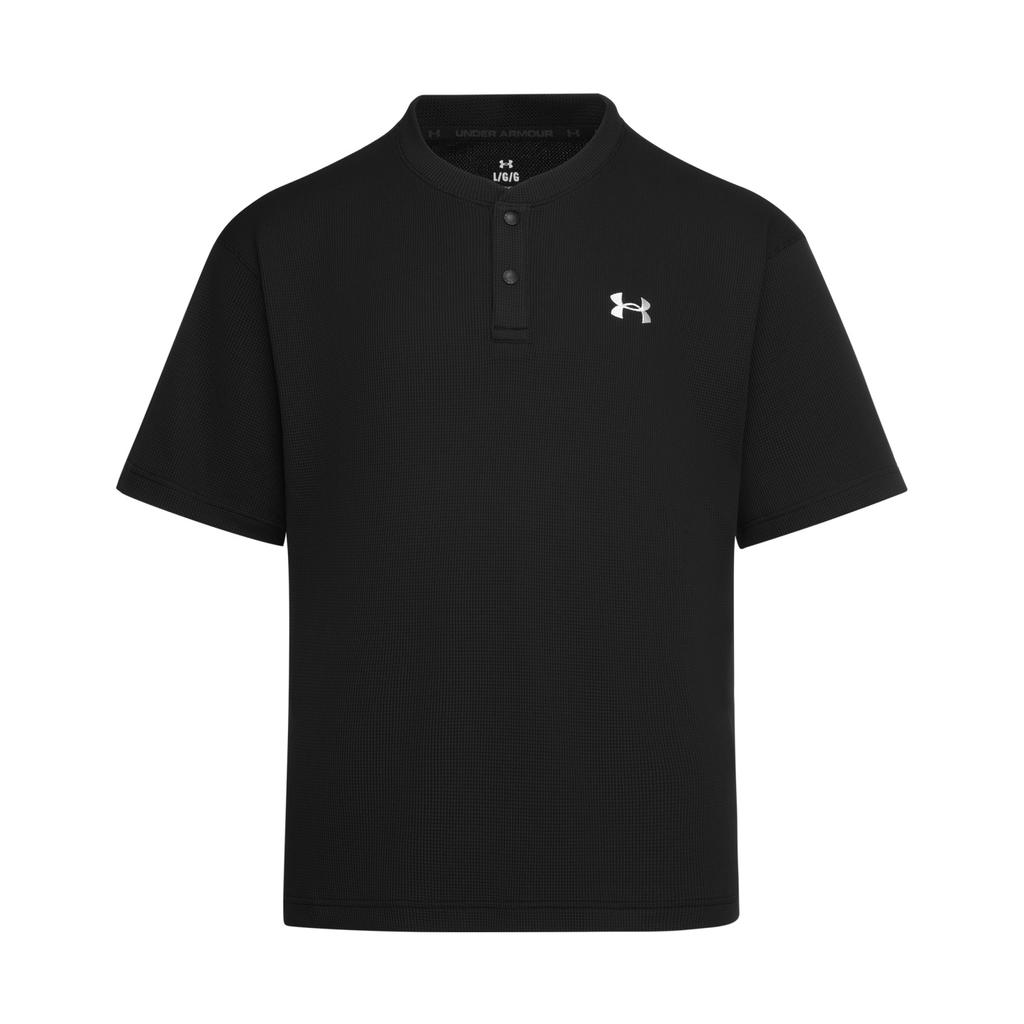 Under Armour Waffle Henley Logo Drop Shoulder Short Sleeve T-Shirt Men T-Shirts Black 6007562-001