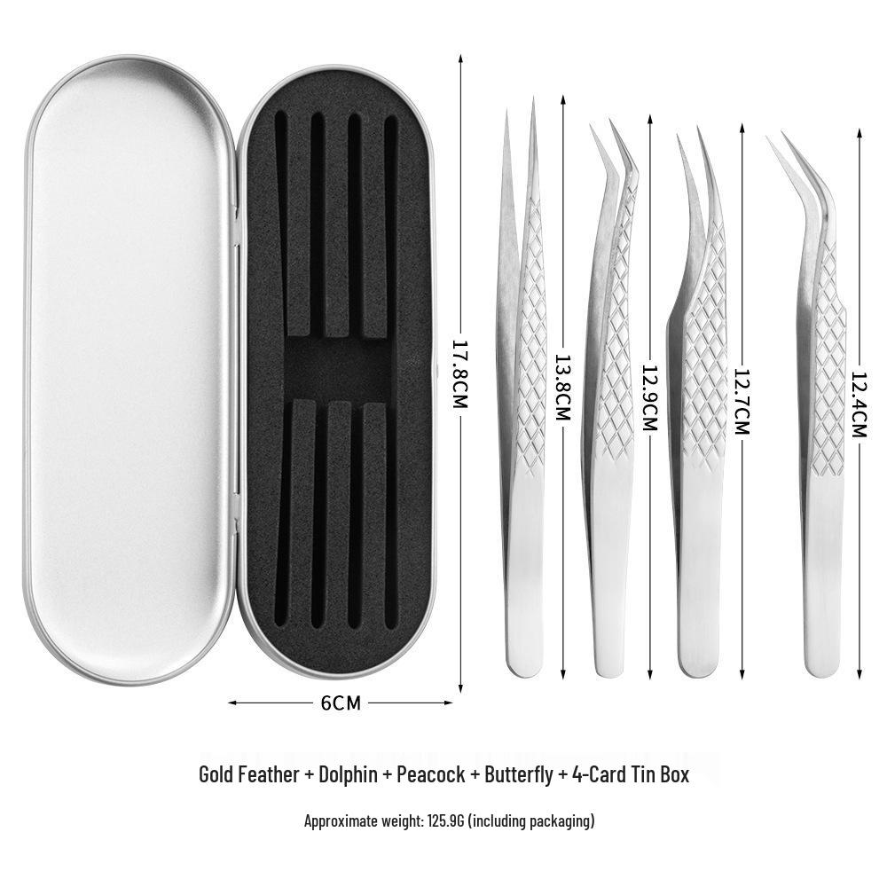 High-Precision Stainless Steel Gold Feather Eyelash Extension Tweezers Set