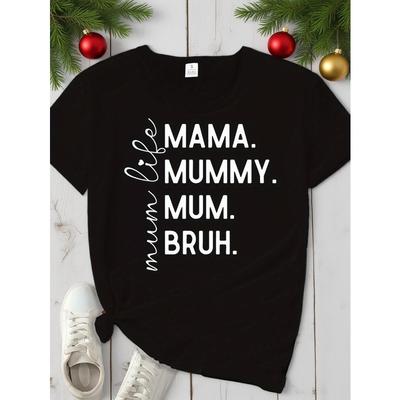 European Sizes Women's Mama Mummy Mum T-Shirt - Casual Short Sleeve Round Neck Spring Summer Top with "Mum" Print