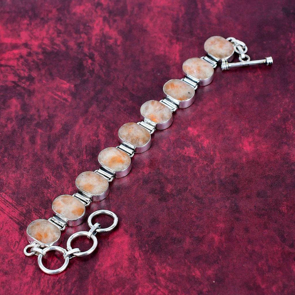 Sunstone 925 Solid Sterling Silver Bracelet, Handmade Gemstone Bracelet Jewelry, Gifts For Wife Brand New Bracelet
