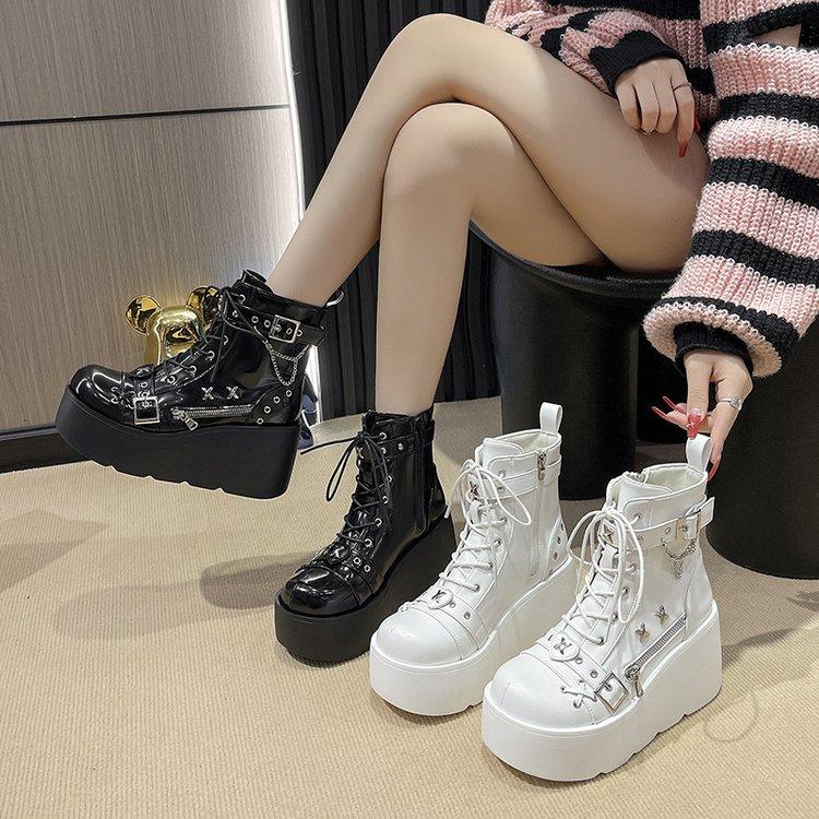Fashion Women's Thick-soled Boots Wedge Heel Lace-up Decorative Women's Shoes Fashion Winter Women's Boots Vulcanized shoes Modern Boots