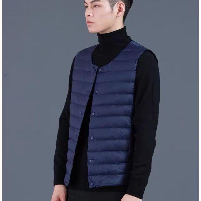 

Down vest men s collarless liner wearing autumn and winter light down jacket vest green large size vest round neck V neck 4XL
