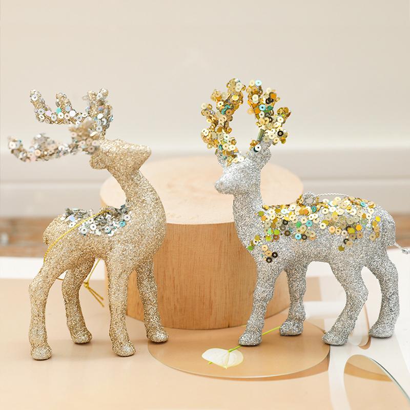 1PC Flocked Reindeer Tree Decoration Glitter Reindeer Scandinavian Christmas Ornament Holiday Decor 10x14cm