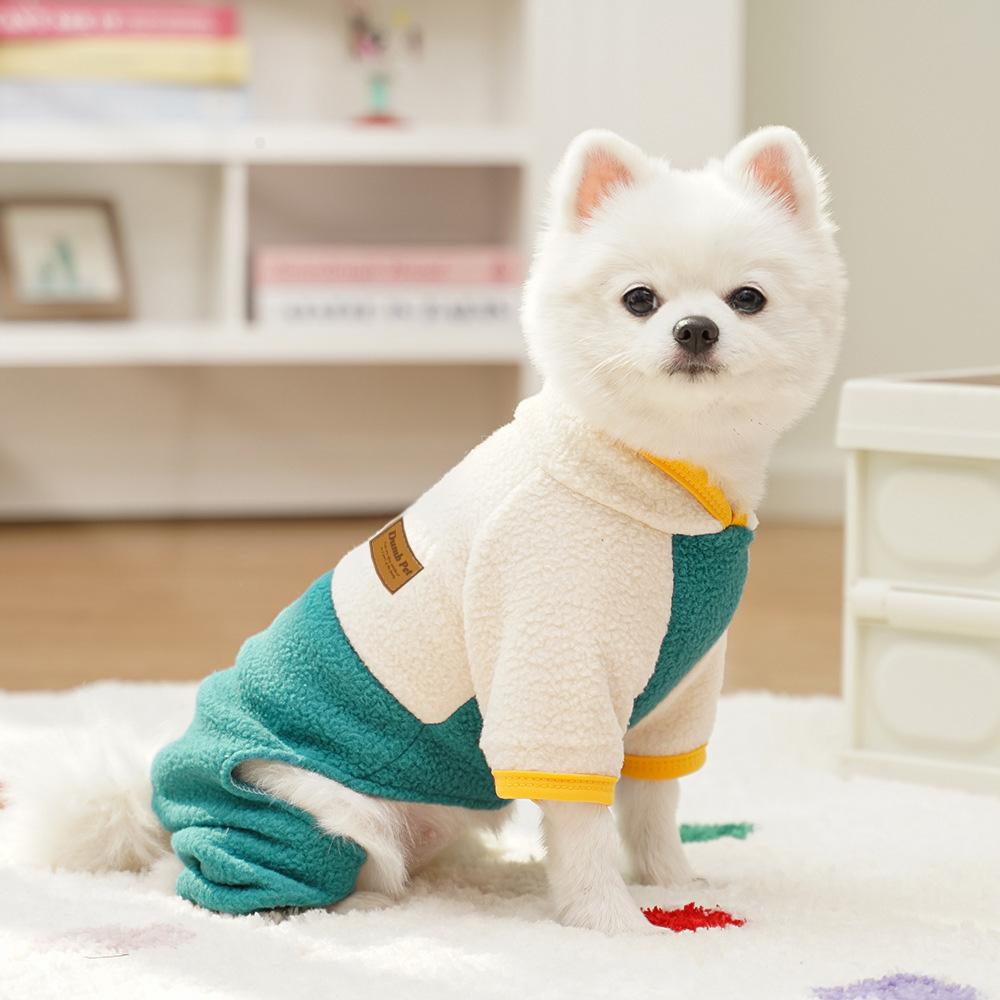 Warmer Hunde-Jumpsuit Stehkragen Cartoon Bärenmuster Hund Vierbeinige Hose Fleece mit D-Ring Welpen Mantel