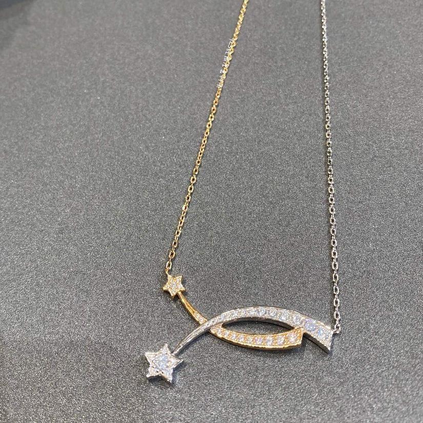 New Hot Brand Vintage Necklace Gifts For Weeding Luxury Jewelry For Women Pink Gold Zircon 2 Star Comet Pure 925 Sliver Pendant