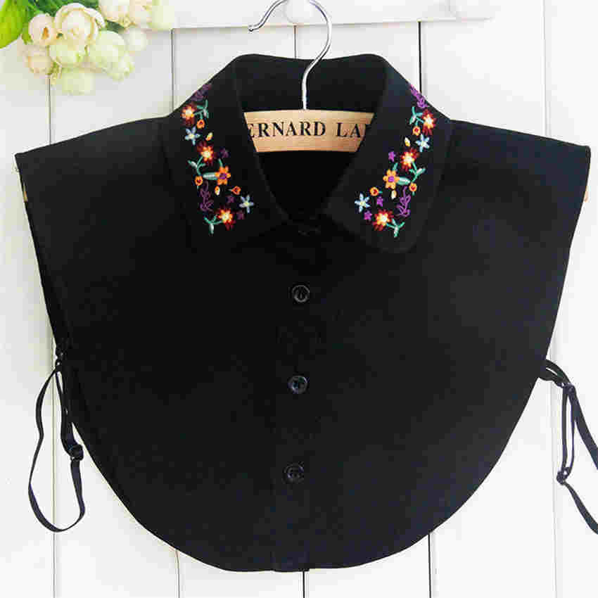 

Females Cotton Detachable Lapel Shirt Fake Collar Floral Embroidered False Blouse Neck Wear чорний