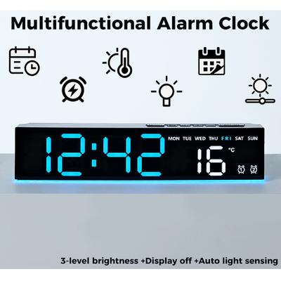 LED Digital Alarm Clock With TEMP/Date/Week Display DST Dual Alarms Electronic Table Clock 12/24H Brightness Adjustment2