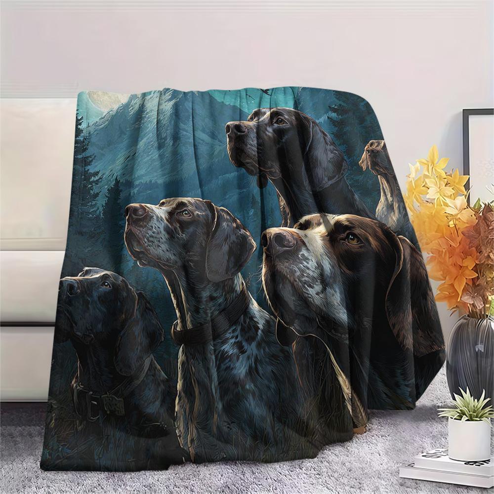 1PC Moonlit Canine Pack Print Flannel Blanket, High quality Comfortable for All Seasons, Home Decor, Warmth and Comfort