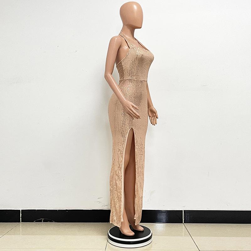 Halter Split Dress Sequins Temperament High Fashion Women