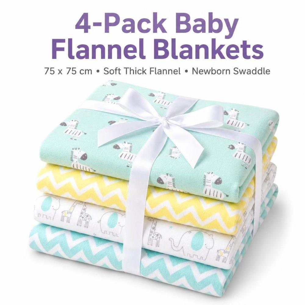 4Pcs Pack Super Soft Newborn Baby Swaddle 76x76cm Baby Swaddle Wrap DIY Quilting Sewing