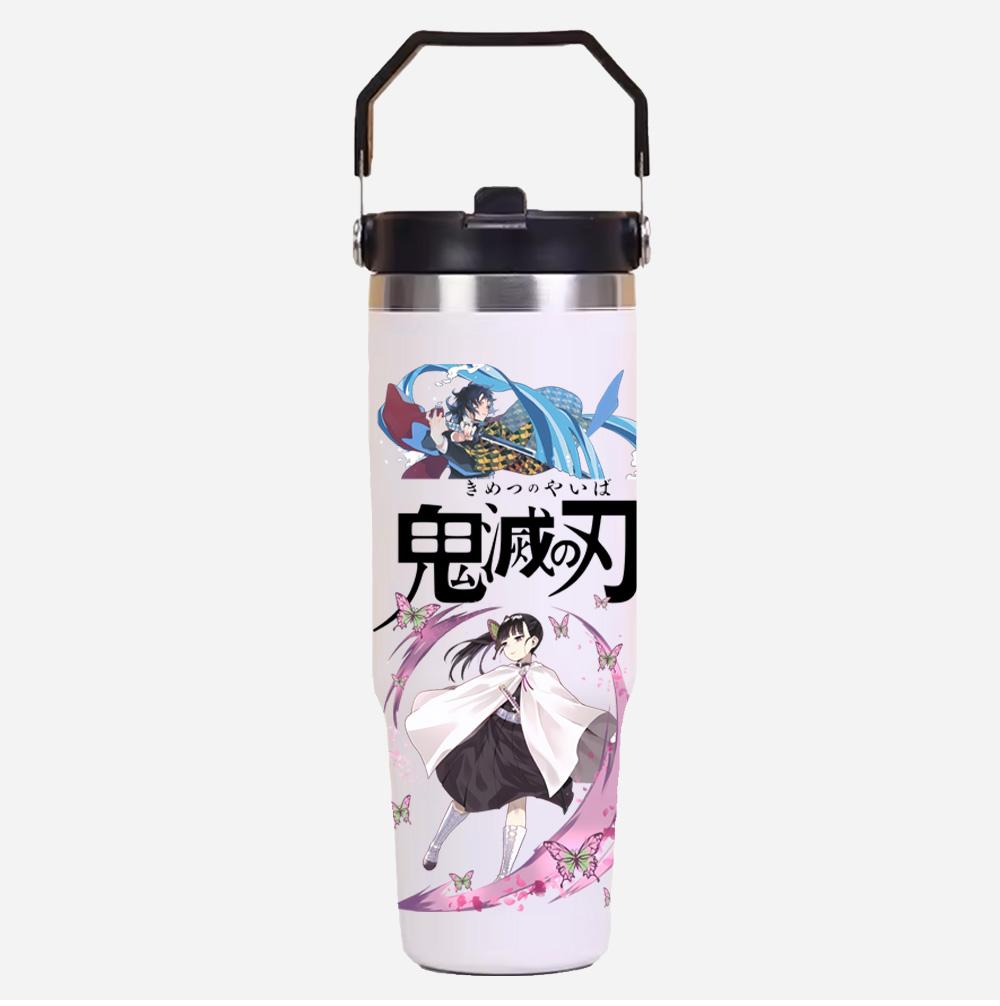 30oz Anime Demon Slayer Printed Simple Solid Color Stainless Steel Thermos Water Cup Thermal Insulation Cold Ice Cup Kid Gift