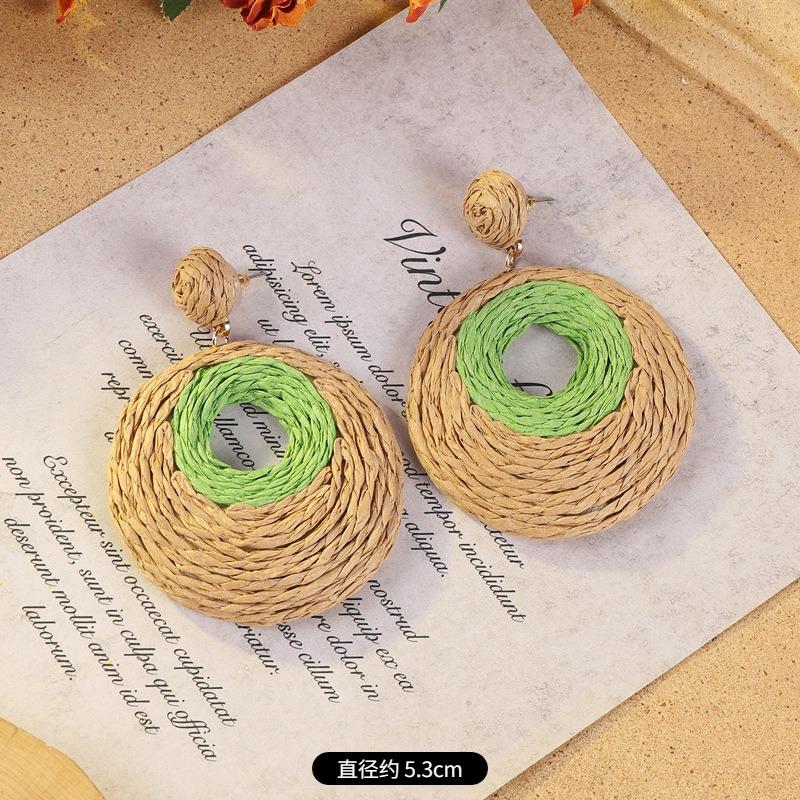Vintage vacation style grass vine woven earrings Bohemian seaside niche exaggerated stud earrings women's earrings
