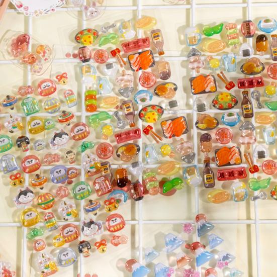 Japanese Theme Puffy Stickers 3D Sushi Dessert Mountain Stickers Kawaii Goldfish Colorful Mini Decals for Scrapbooking DIY Projects Laptop Decorations