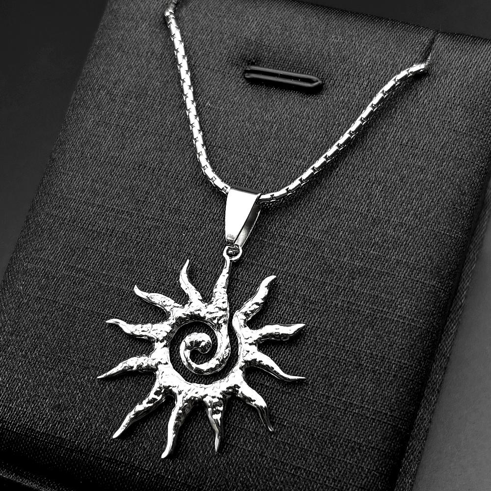 Spiral Sun Pendant Necklace For Women Men Stainless Steel Silver Color Daily Wear Boho Vintage Chic Neck Chain Gift Jewelry
