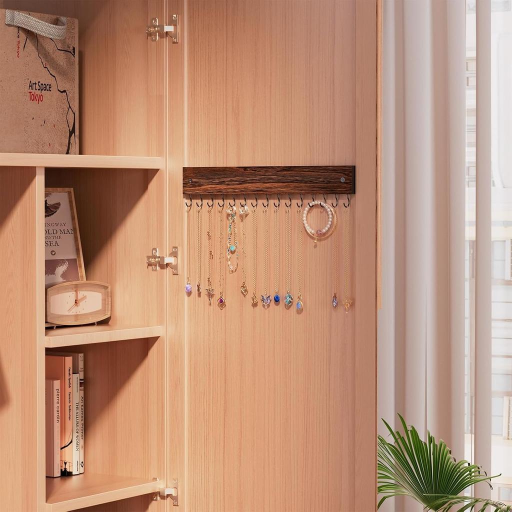 Porta collane in legno da parete con 15 ganci, Appendi collane facile da installare, Organizer da parete per collane, Appendi gioielli per catene, braccialetti