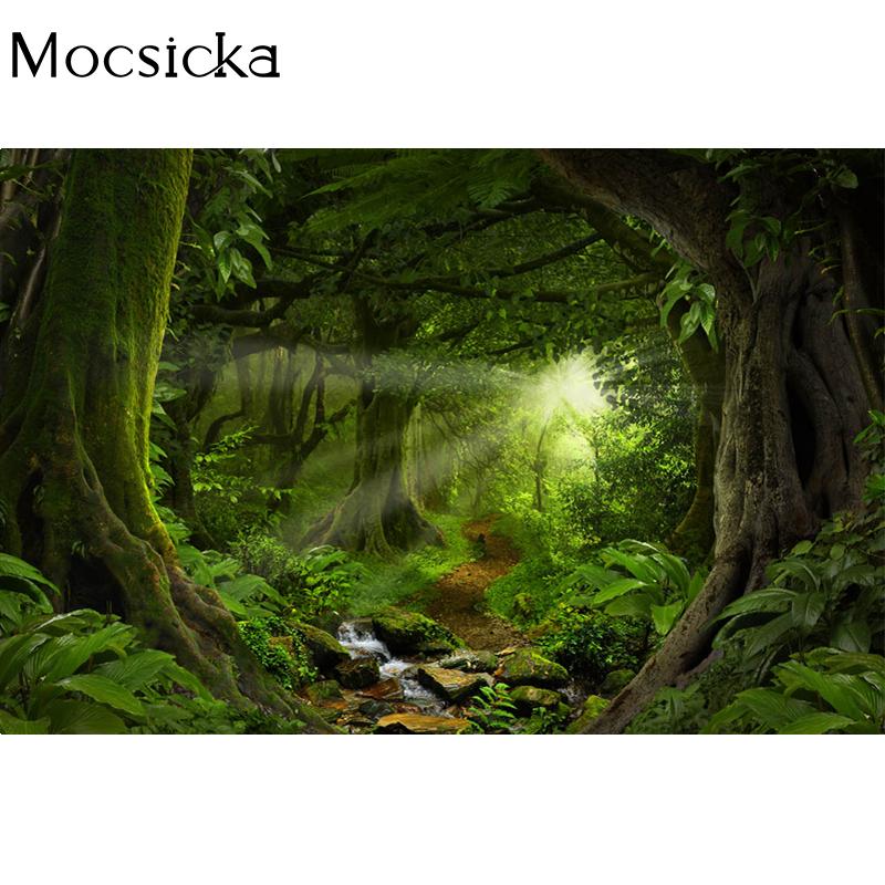 Mocsicka Spring Jungle Forest Tree Backdrop Photography Sunshine Nature Outdoor Photo Background Kid Adult Studio Prop Wallpaper