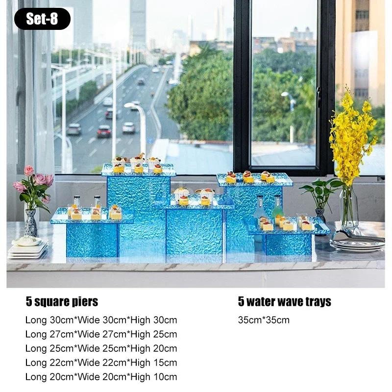 Dessert table Buffet table Food display rack Acrylic Cold Food Display Stand Hotel tea break table setup Ornament set Blue booth