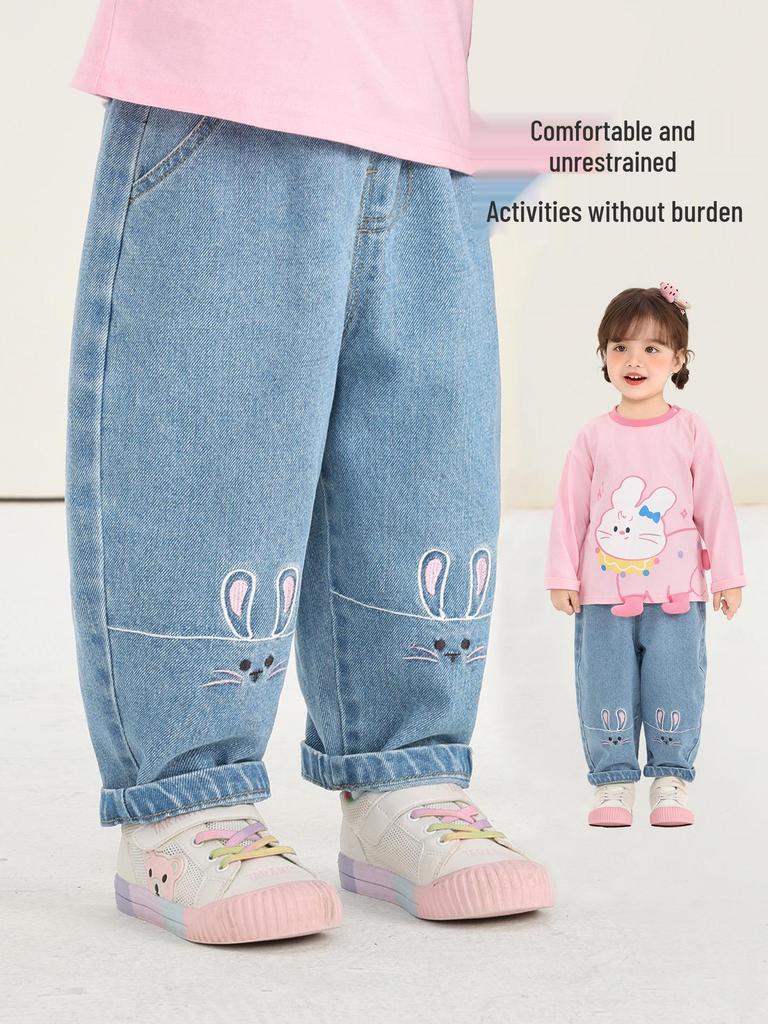 Kaka Panda Girls' Spring/Autumn Casual Jeans for Toddlers and Babies